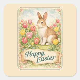 Sticker Carré Lapin de Pâques vintage