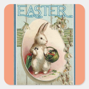 Sticker Carré Lapin de Pâques vintage