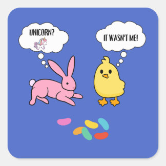 Sticker Carré Lapin Drôle et Chemise De Poussette Pour Pâques