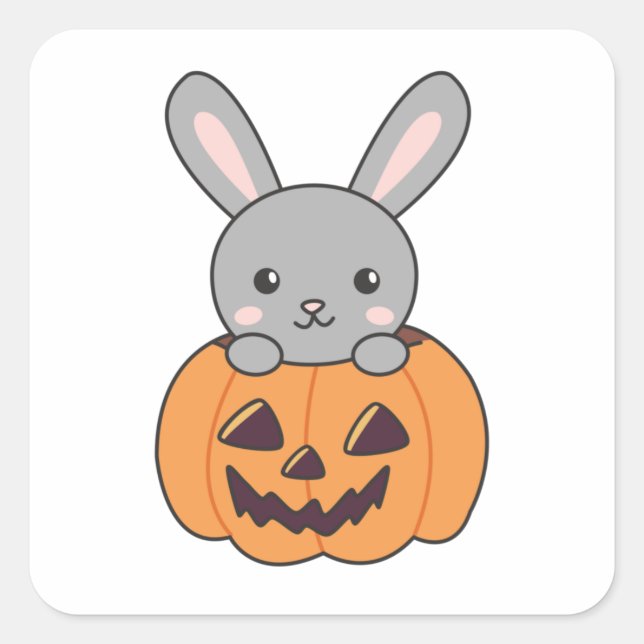 Sticker Carré Lapin En Citrouille De Mignons lapins Joyeux Hallo (Devant)