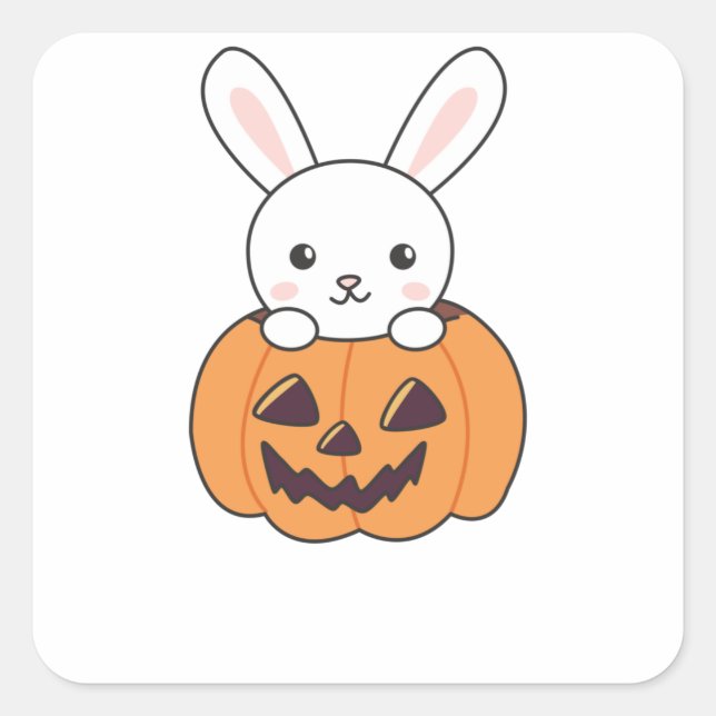 Sticker Carré Lapin En Citrouille De Mignons lapins Joyeux Hallo (Devant)