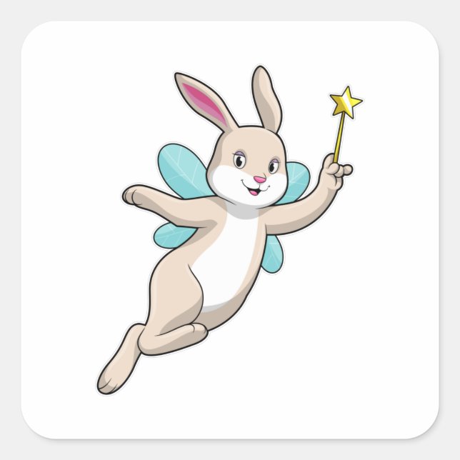Sticker Carré Lapin en fée avec baguette magique (Devant)
