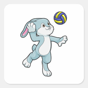 Sticker Carré Lapin en sport avec volleyball