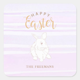 Sticker Carré Lapin Lapin Joyeux Pastel de Pâques