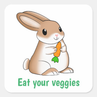 Sticker Carré Lapin mangeant de la carotte. Mange tes légumes