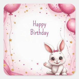 Sticker Carré Lapin Mignon Bébé Rose 🐰