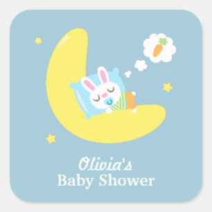 Sticker Carré Lapin mignon de sommeil sur le baby shower de lune