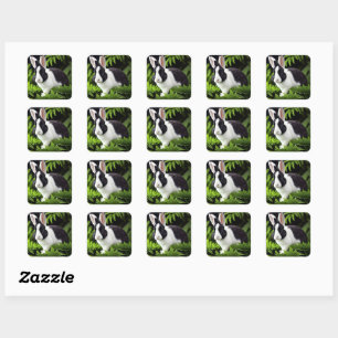 Sticker Carré Lapin noir et blanc,