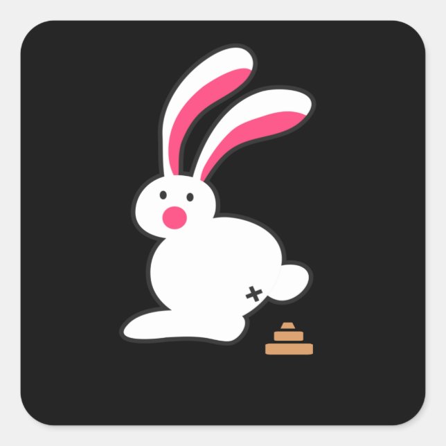 Sticker Carré Lapin Poops Drôle Lapin Poop Fun Rabbit (Devant)