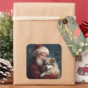 Sticker Carré Lapphund finlandais Noël festif du Père Noël