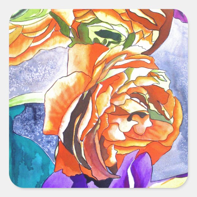 Sticker Carré L'aquarelle Ranunculus et Iris (Devant)