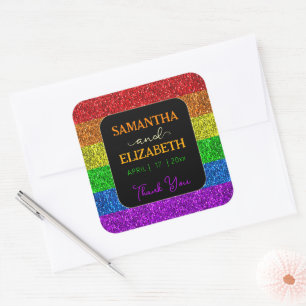 Sticker Carré L'arc-en-ciel LGBT brille le Merci mariage
