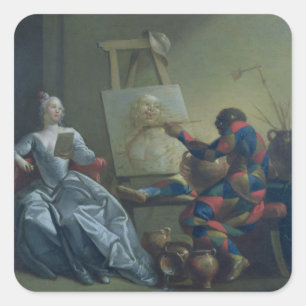 Sticker Carré L'Arlequin peintre, c.1742 (huile sur toile)