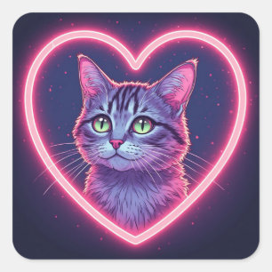 Sticker Carré L'art de l'amour félin lumineux Cadeau romantiqu