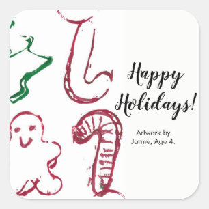 Sticker Carré "L'art de ton enfant va ici", Noël personnalisé