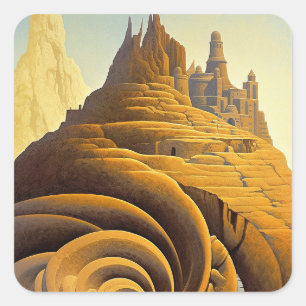 Sticker Carré L'art Imaginaire de Surreal Mountain City