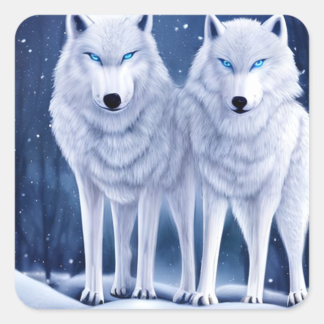 Sticker Carré L'art majestueux des loups blancs de l'Arctique (Devant)