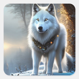 Sticker Carré L'art majestueux du loup blanc arctique