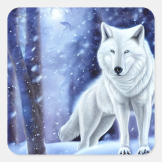 Sticker Carré L'art majestueux du loup blanc arctique