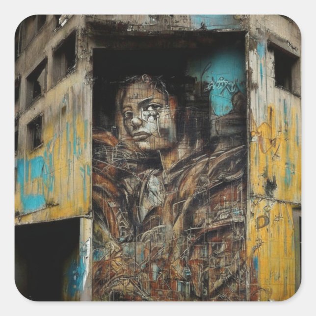 Sticker Carré L'art urbain sur l'abandon du bâtiment (Devant)