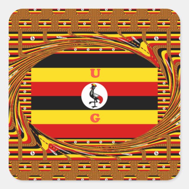 Sticker Carré L'Art Vibrant Ouganda Inspiré Du Drapeau (Devant)