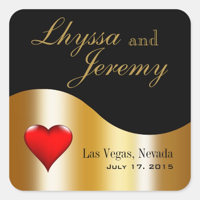 Sticker Carré Las Vegas Lucky in Love noir/or (Devant)