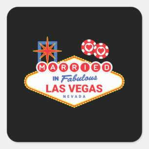 Sticker Carré Las Vegas Mariage - Couple marié à Las Vegas