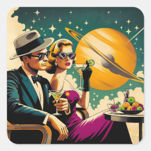 Sticker Carré Las Vegas Martini Gangster Party d'ère spatiale