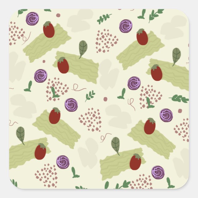 Sticker Carré Lasagna Soup Pizza Restaurant Fromage Spaghetti (Devant)