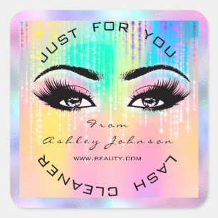 Sticker Carré Lashes de beauté rose gouttes maquillage Holograph