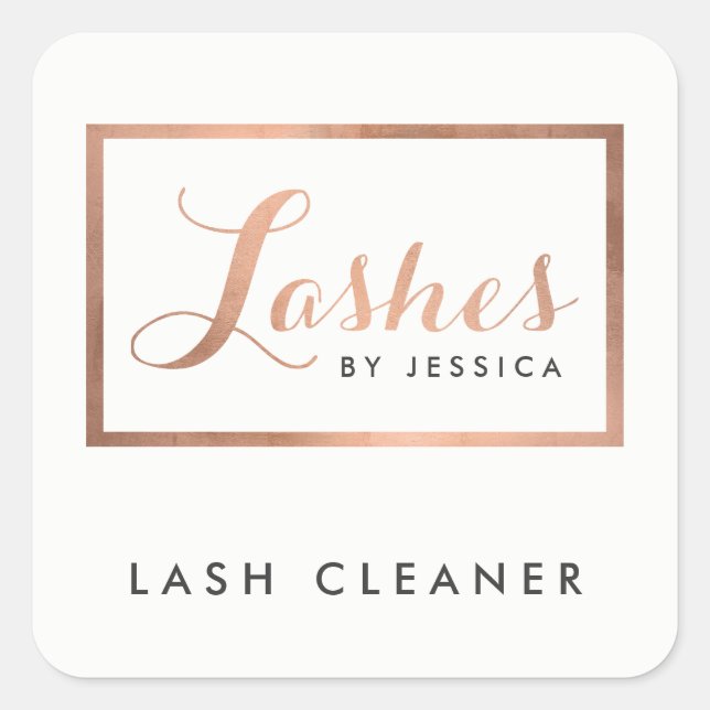 Sticker Carré Lashes de verre Script Rose texte Gold Lash Cleane (Devant)