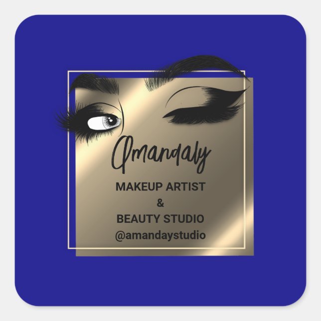 Sticker Carré Lashes Nettoyant maquillage Beauté Shop Merci bleu (Devant)