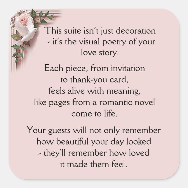 Sticker Carré Lasting Impression -  Pink Roses & Doves (Devant)