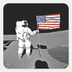 Sticker Carré L'astronaute Alan Shepard, drapeau américain sur l