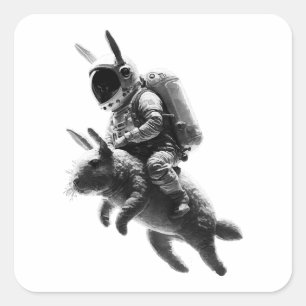 Sticker Carré L'astronaute Bunny chevauchant un lapin dans l'esp