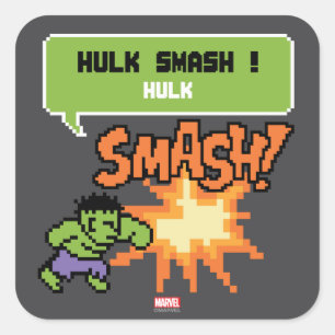 Sticker Carré L'attaque de Hulk 8Bit - Hulk écrase !