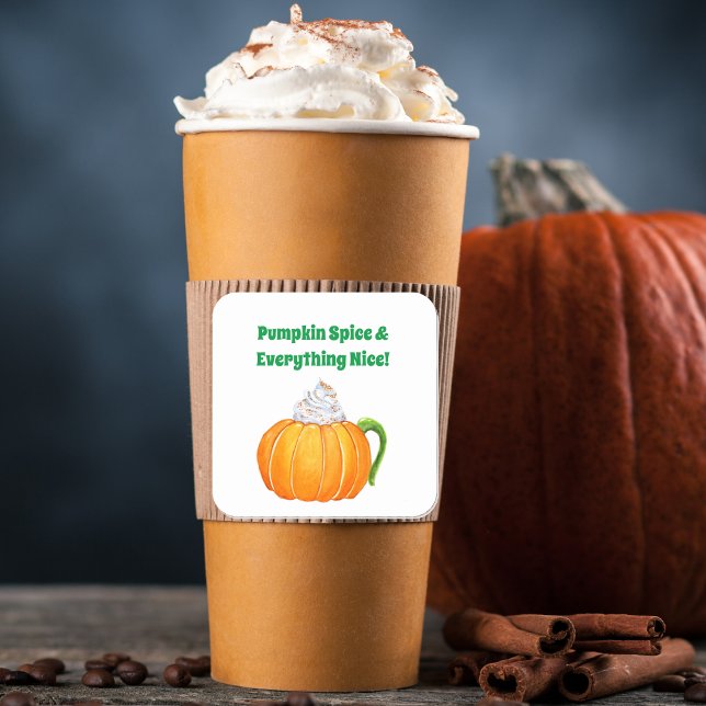 Sticker Carré Latte d'épices Citrouille aquarelle (Sip, Smile, Repeat: Pumpkin Spice Latte Love in Watercolor Delight!)