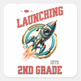 Sticker Carré Launching into 2nd Grade -Back to School 