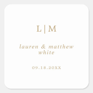 Sticker Carré Lauren Gold Monogramme Mariage élégant