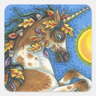 STICKER CARRÉ L'AUTOMNE PARTE SUR UN STALLION UNICORN, REARRÊTAN