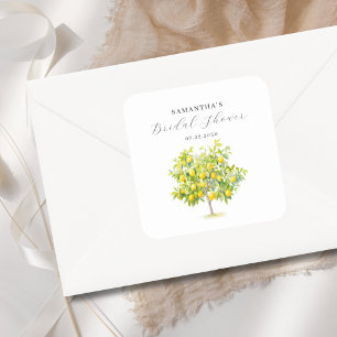 Sticker Carré Lavage à l'aquarelle de citron pour Baby Shower de