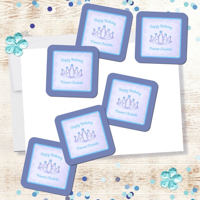 Sticker Carré Lavande et Aqua Princess Tiara fête d'anniversaire (Créateur téléchargé)