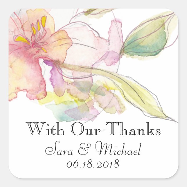 Sticker Carré Lavande et couleur rose Mariage floral (Devant)