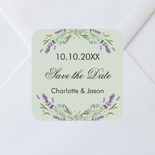 Sticker Carré Lavande sauge mariage vert Enregistrer la date