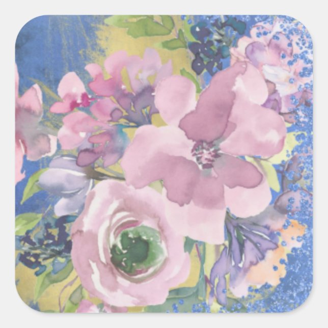 Sticker Carré Lavender Blues Aquarelle Parties scintillant flora (Devant)