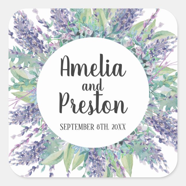 Sticker Carré Lavender Love Floral Eucalyptus Mariage (Devant)