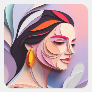 Sticker Carré Layered Grace Abstract Feminine Portrait
