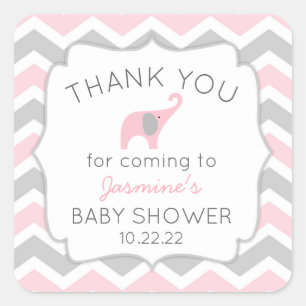 Sticker Carré Le baby shower d'éléphant rose vous remercient de