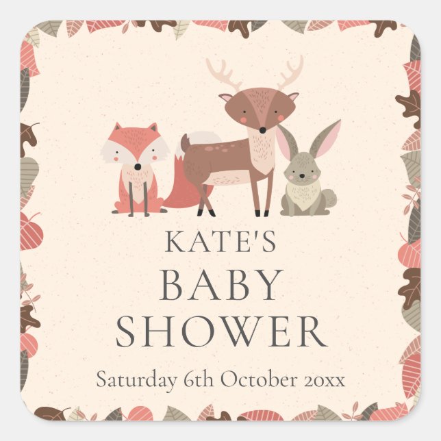 Sticker Carré Le Baby shower des animaux des bois (Devant)