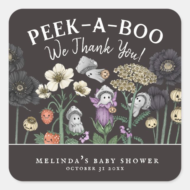 Sticker Carré Le Baby shower d'Halloween Peek-a-Boo Faveurs (Devant)